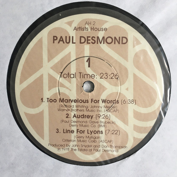 Paul Desmond : Paul Desmond (LP, Album, Gat)