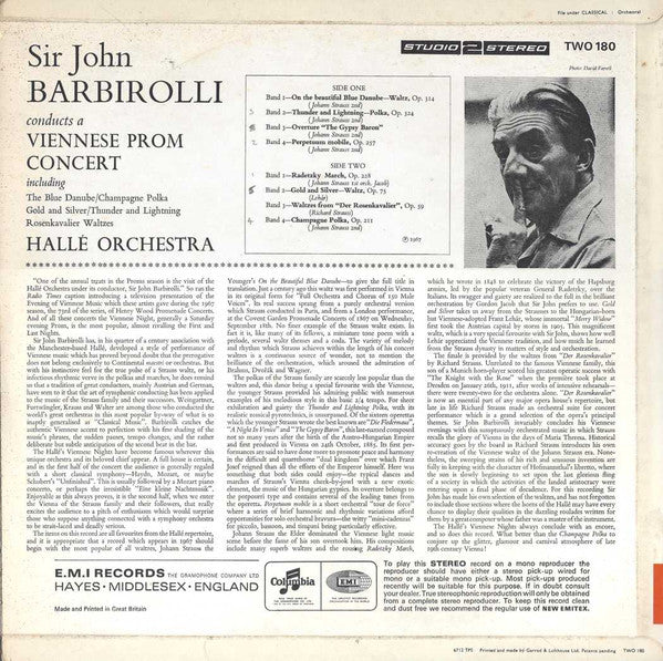 Sir John Barbirolli, Hallé Orchestra : Viennese Prom Concert (LP)