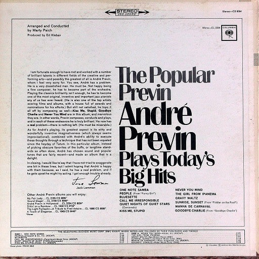 André Previn : The Popular Previn (André Previn Plays Today's Big Hits) (LP, Album)