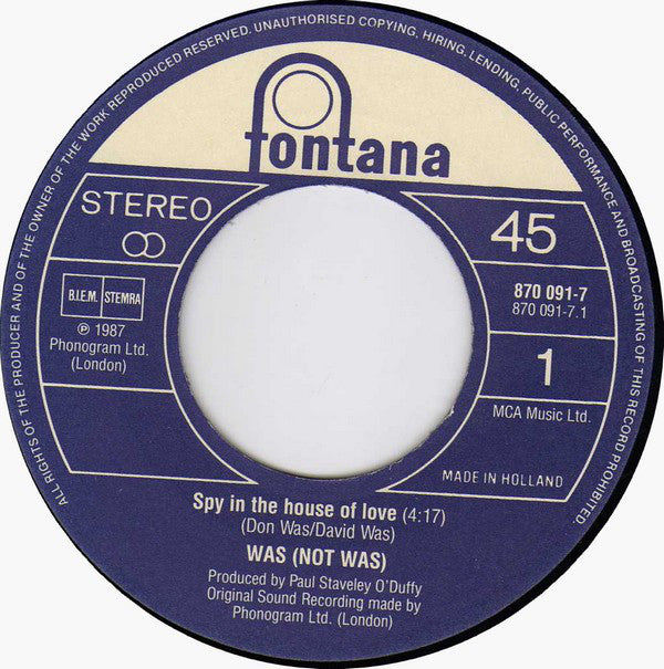 Was (Not Was) : Spy In The House Of Love (7", Single, Dut)