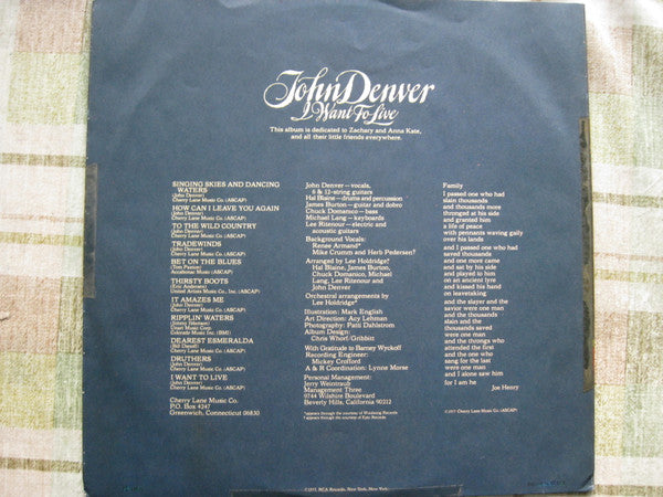 John Denver : I Want To Live (LP, Album)