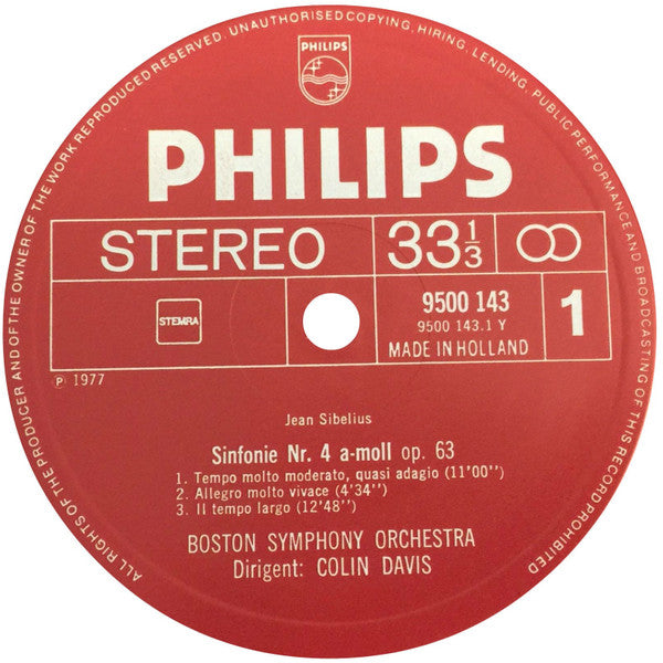 Jean Sibelius - Boston Symphony Orchestra, Sir Colin Davis : Symphony No. 4 / "Tapiola" (LP)