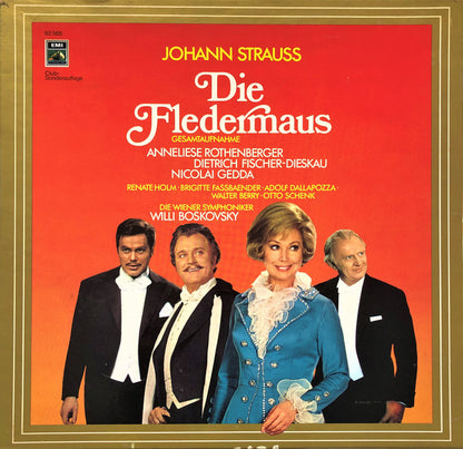 Johann Strauss Jr. / Anneliese Rothenberger, Dietrich Fischer-Dieskau, Nicolai Gedda, Renate Holm • Brigitte Fassbaender • Adolf Dallapozza • Walter Berry • Otto Schenk, Wiener Symphoniker, Willi Boskovsky : Die Fledermaus (Gesamtaufnahme) (Box + 2xLP, Club, S/Edition)