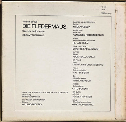 Johann Strauss Jr. / Anneliese Rothenberger, Dietrich Fischer-Dieskau, Nicolai Gedda, Renate Holm • Brigitte Fassbaender • Adolf Dallapozza • Walter Berry • Otto Schenk, Wiener Symphoniker, Willi Boskovsky : Die Fledermaus (Gesamtaufnahme) (Box + 2xLP, Club, S/Edition)