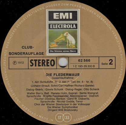 Johann Strauss Jr. / Anneliese Rothenberger, Dietrich Fischer-Dieskau, Nicolai Gedda, Renate Holm • Brigitte Fassbaender • Adolf Dallapozza • Walter Berry • Otto Schenk, Wiener Symphoniker, Willi Boskovsky : Die Fledermaus (Gesamtaufnahme) (Box + 2xLP, Club, S/Edition)