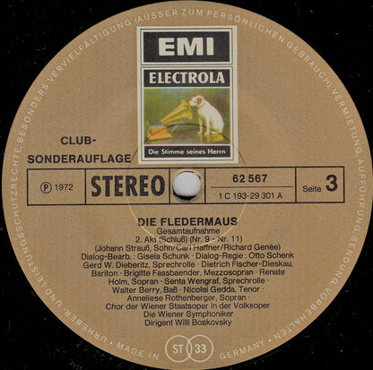 Johann Strauss Jr. / Anneliese Rothenberger, Dietrich Fischer-Dieskau, Nicolai Gedda, Renate Holm • Brigitte Fassbaender • Adolf Dallapozza • Walter Berry • Otto Schenk, Wiener Symphoniker, Willi Boskovsky : Die Fledermaus (Gesamtaufnahme) (Box + 2xLP, Club, S/Edition)