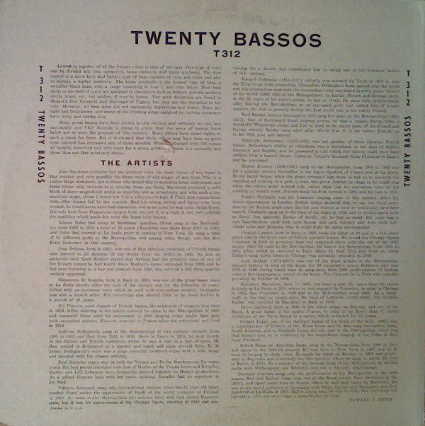 Various : 20 Bassos 20 Arias (LP, Comp)