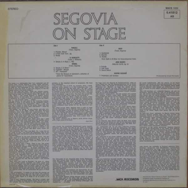 Andrés Segovia : Segovia On Stage (LP, RE)