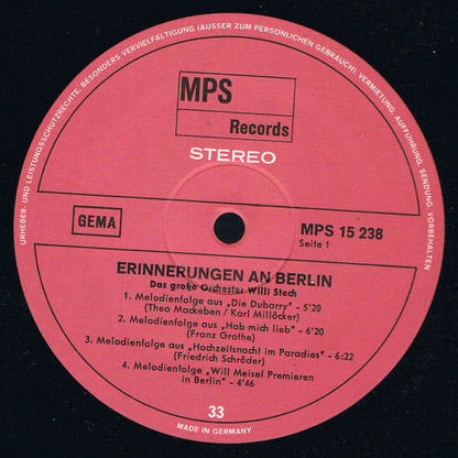 Orchester Willi Stech : Erinnerungen An Berlin (LP)