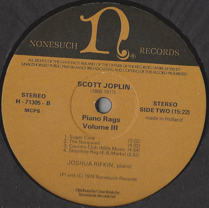 Scott Joplin, Joshua Rifkin : Piano Rags - Volume III (LP)