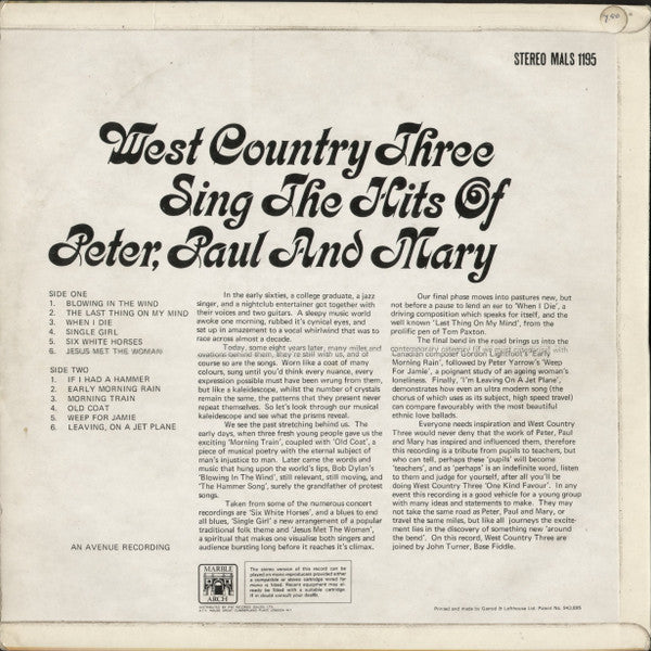 The West Country Three : Sing The Hits Of Peter, Paul & Mary (LP)