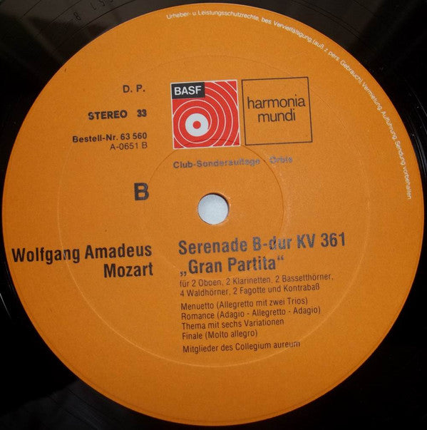 Wolfgang Amadeus Mozart, Collegium Aureum : Serenade B-Dur KV 361 'Gran Partita' (LP, Club, RE)