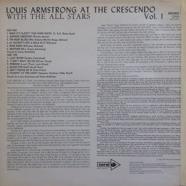 Louis Armstrong And His All-Stars, Gene Norman : At The Crescendo Vol. 1 (LP, Mono)