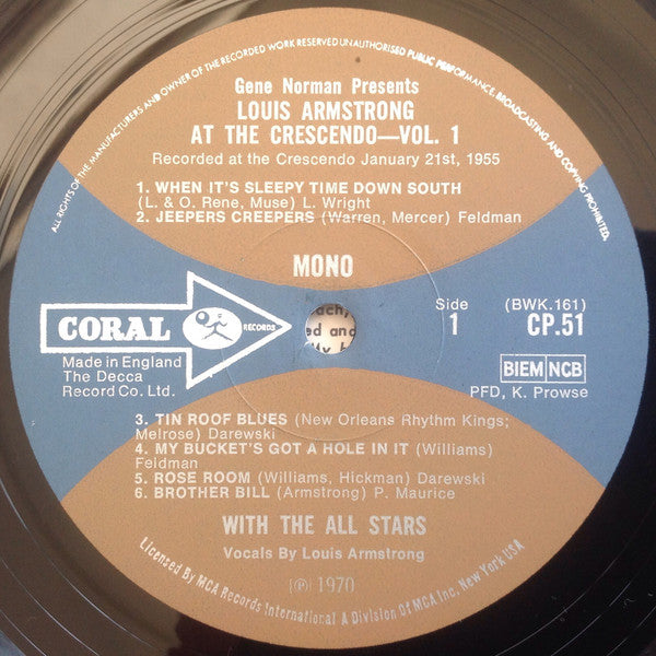 Louis Armstrong And His All-Stars, Gene Norman : At The Crescendo Vol. 1 (LP, Mono)