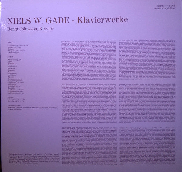 Niels Wilhelm Gade - Bengt Johnsson : Klavierwerke (LP)