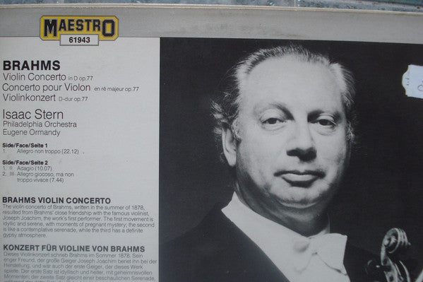 Isaac Stern, Johannes Brahms, Eugene Ormandy, The Philadelphia Orchestra : Violin Concerto - Concerto Pour Violon - Violinkonzert (LP, Mono, M/Print)