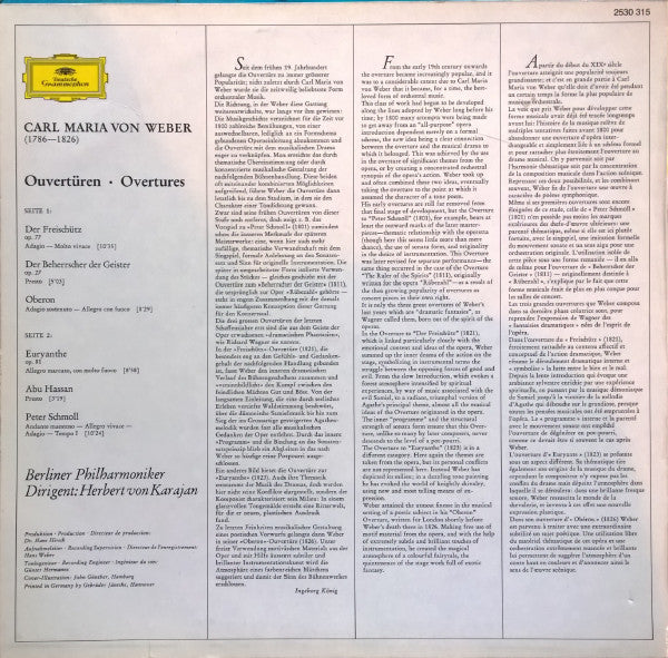 Carl Maria von Weber, Berliner Philharmoniker, Herbert von Karajan : Ouvertüren = Overtures (LP)