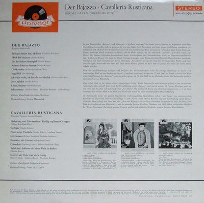 Ruggiero Leoncavallo, Pietro Mascagni - Kölner Rundfunk-Sinfonie-Orchester, Franz Marszalek : Der Bajazzo • Cavalleria Rusticana - Große Opern-Querschnitte (LP)