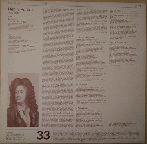 Henry Purcell : Te Deum Et Jubilate Deo / I Guilty Night / Man That Is Born Of A Woman (LP, RE)