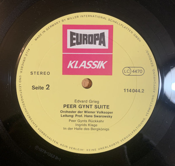 Edvard Grieg, Wiener Volksopernorchester, Hans Swarowsky : Peer Gynt Suite (LP)