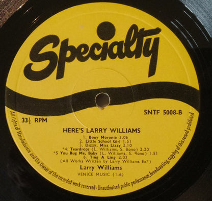 Larry Williams (3) : Original Hits (LP, RE)