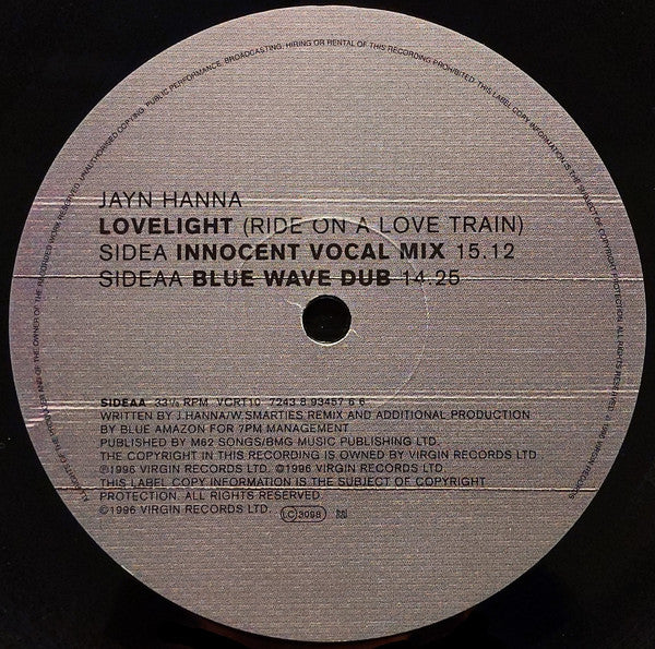 Jayn Hanna : Lovelight (Ride On A Love Train) Blue Amazon Remixes (12")