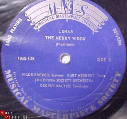 Franz Lehár, Hilde Breyer, Kurt Herbert, The Opera Society Orchestra, George Walter : The Merry Widow (Highlights) (10")