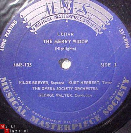 Franz Lehár, Hilde Breyer, Kurt Herbert, The Opera Society Orchestra, George Walter : The Merry Widow (Highlights) (10")