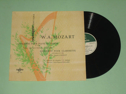 Wolfgang Amadeus Mozart / Jean-Pierre Rampal & Lily Laskine - Jacques Lancelot - Ensemble Instrumental Jean-Marie Leclair - Jean-François Paillard : Concerto Pour Flûte & Harpe En Do Majeur KV 299 / Concerto Pour Clarinette En La Majeur KV 622 (LP, Mono)