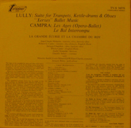 Jean-Baptiste Lully, André Campra, La Grande Ecurie Et La Chambre Du Roy : Lully: Suite For Trumpets, Kettle Drums & Oboe "Xerxes" Ballet, Campra: Les Ages (Opera-Ballet), Le Bal Interromptu (LP, Album)