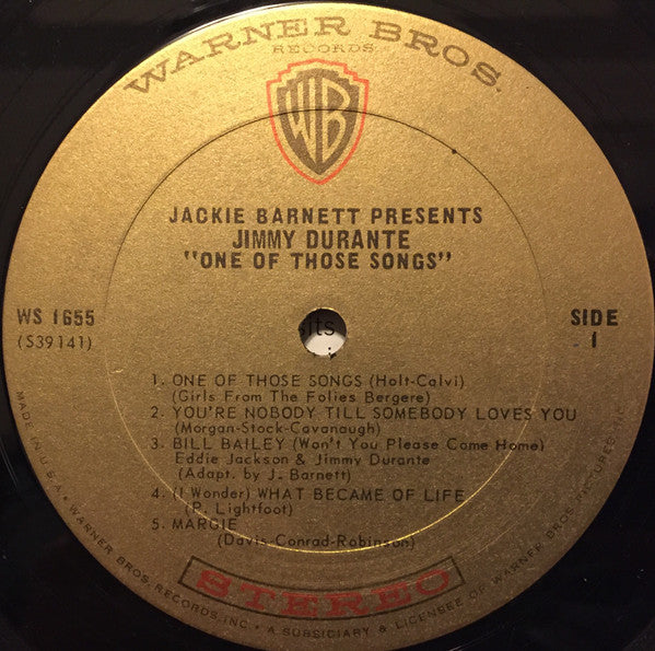 Jackie Barnett Presents Jimmy Durante : "One Of Those Songs" (LP, Album)