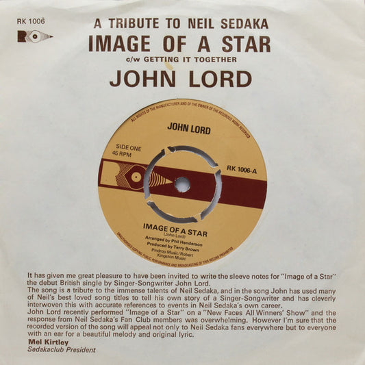 John Lord : Image Of A Star (7", Single)