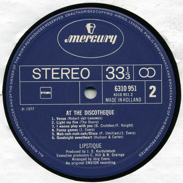 Lipstique (2) : At The Discotheque (LP, Album)