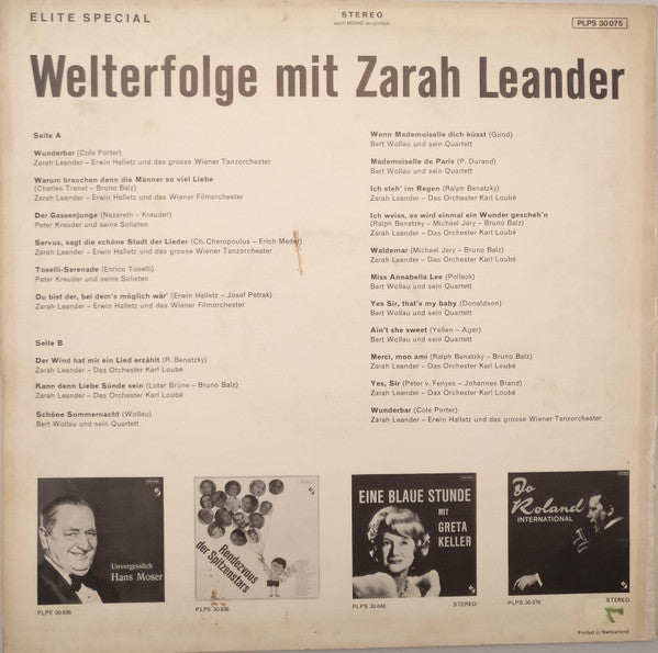 Zarah Leander : Welterfolge Mit Zarah Leander (LP, Comp)