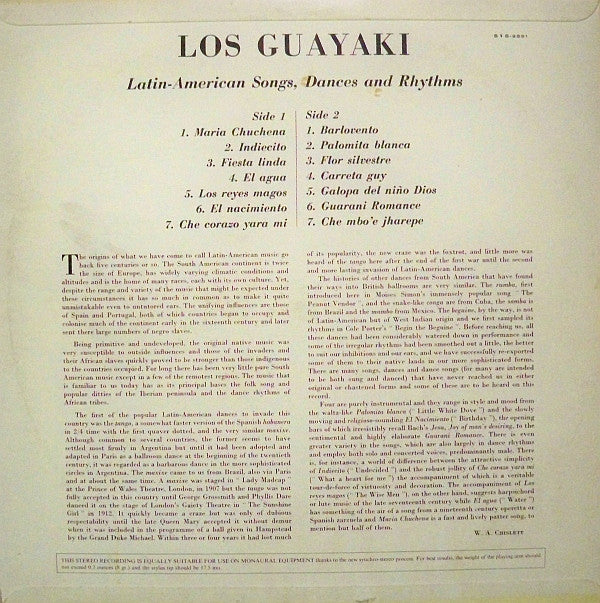 Los Guayaki : Latin American Songs, Dances And Rhythms (LP, Album)