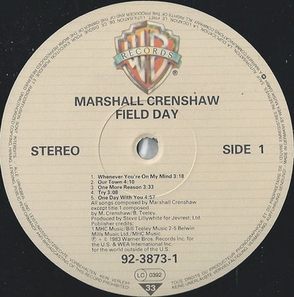 Marshall Crenshaw : Field Day (LP, Album)