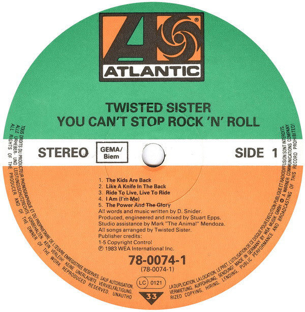 Twisted Sister : You Can't Stop Rock 'N' Roll (LP, Album)