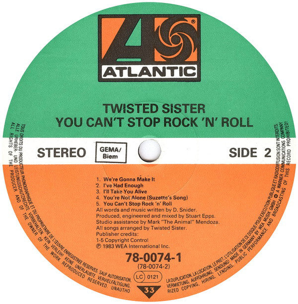 Twisted Sister : You Can't Stop Rock 'N' Roll (LP, Album)