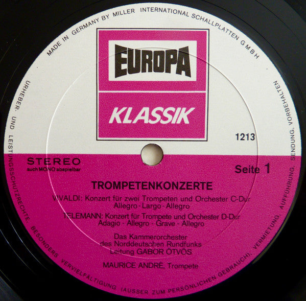 Maurice André - Kammerorchester Des Norddeutschen Rundfunks, Gabor Ötvös : Trompetenkonzerte (LP)