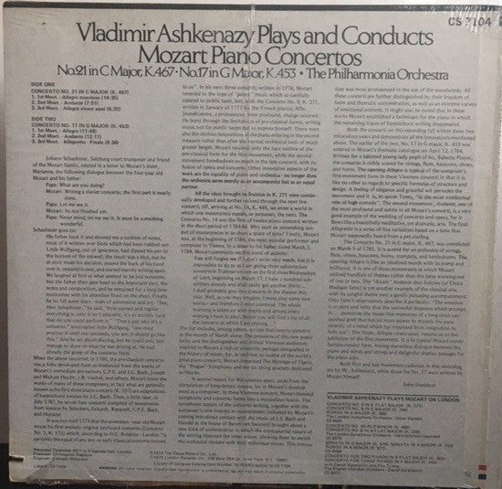 Wolfgang Amadeus Mozart - Vladimir Ashkenazy - Philharmonia Orchestra : Vladimir Ashkenazy Plays And Conducts Mozart Piano Concertos: No. 21 C In C Major K.467, No.17 In G Major K.453 (LP)