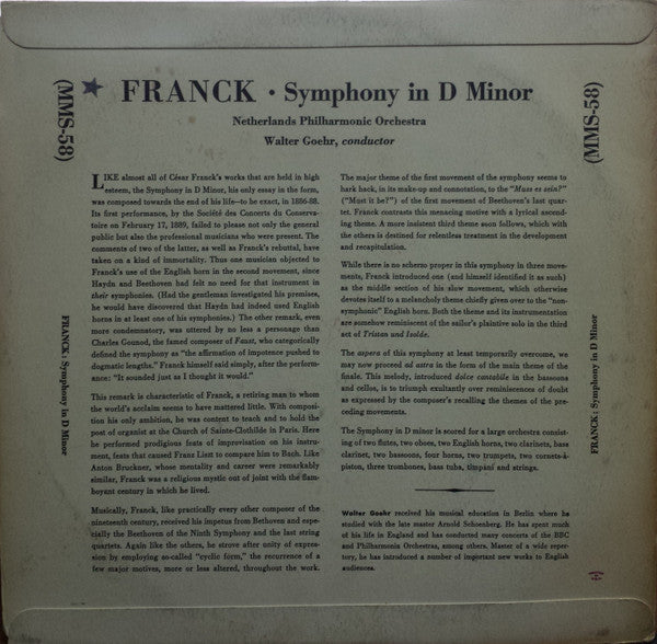 Nederlands Philharmonisch Orkest, Walter Goehr, César Franck : Symphony in D Minor (10")