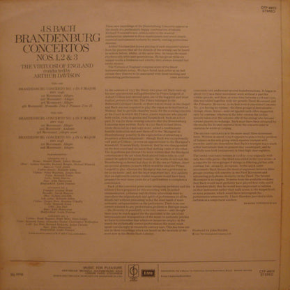 Johann Sebastian Bach / The Virtuosi Of England / Arthur Davison : Brandenburg Concertos No. 1 In F Major • No. 2 In F Major • No. 3 In G Major (LP)