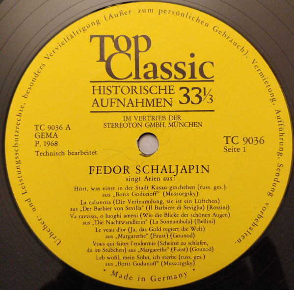 Feodor Chaliapin : Fedor Schaljapin Singt Arien Und Russische Lieder (LP)