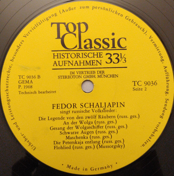 Feodor Chaliapin : Fedor Schaljapin Singt Arien Und Russische Lieder (LP)