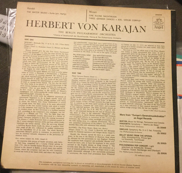 Georg Friedrich Händel / Wolfgang Amadeus Mozart, Singverein Der Gesellschaft Der Musikfreunde, Herbert von Karajan, Berliner Philharmoniker / Philharmonia Orchestra : Eine Kleine Nachtmusik (LP, Album, Mono, M/Print)