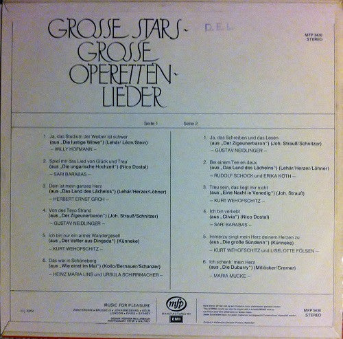 Various : Grosse Stars - Grosse Operetten Lieder (LP, Album)