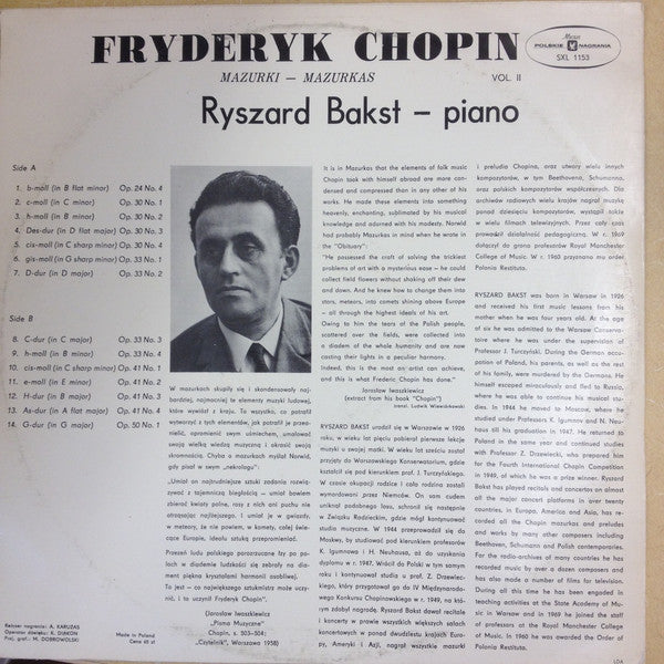 Frédéric Chopin, Ryszard Bakst : Mazurki - Mazurkas Vol. 2 (LP, Album)