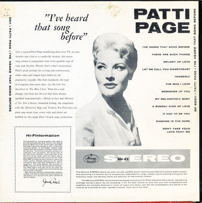 Patti Page : I've Heard That Song Before (LP, Album)