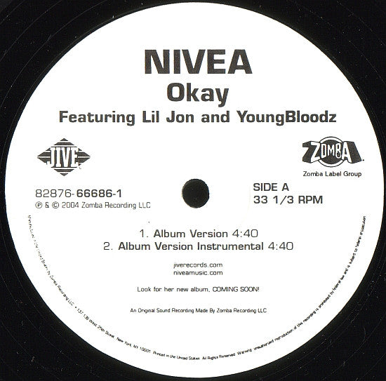 Nivea Featuring Lil' Jon And YoungBloodZ : Okay (12")