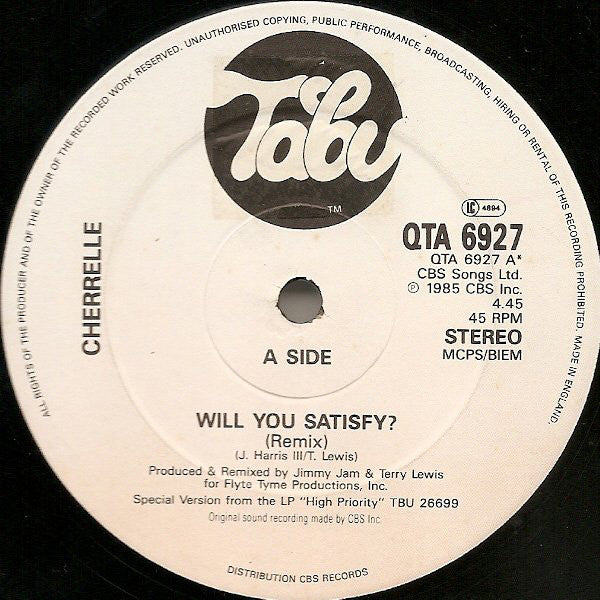 Cherrelle : Will You Satisfy? (Remix) (12")